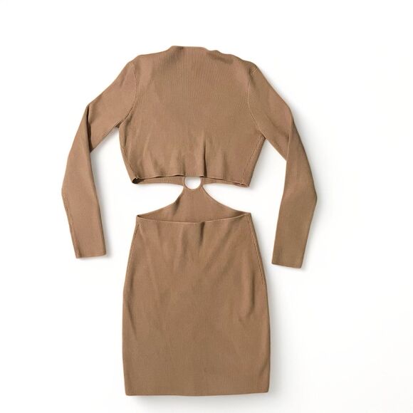 Bebe Ribbed Knit Ring Side Cutout Bodycon Dress long sleeve Plunging‎ vneck XXL - Picture 2 of 5